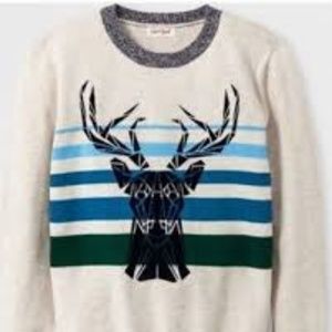 Long Sleeve Flocked Stag Crew Pullover Sweater